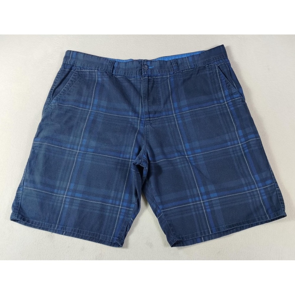 Op‎ Cargo Shorts Mens 42 Blue Plaid Cotton Pockets 11 Inseam Casual Summer